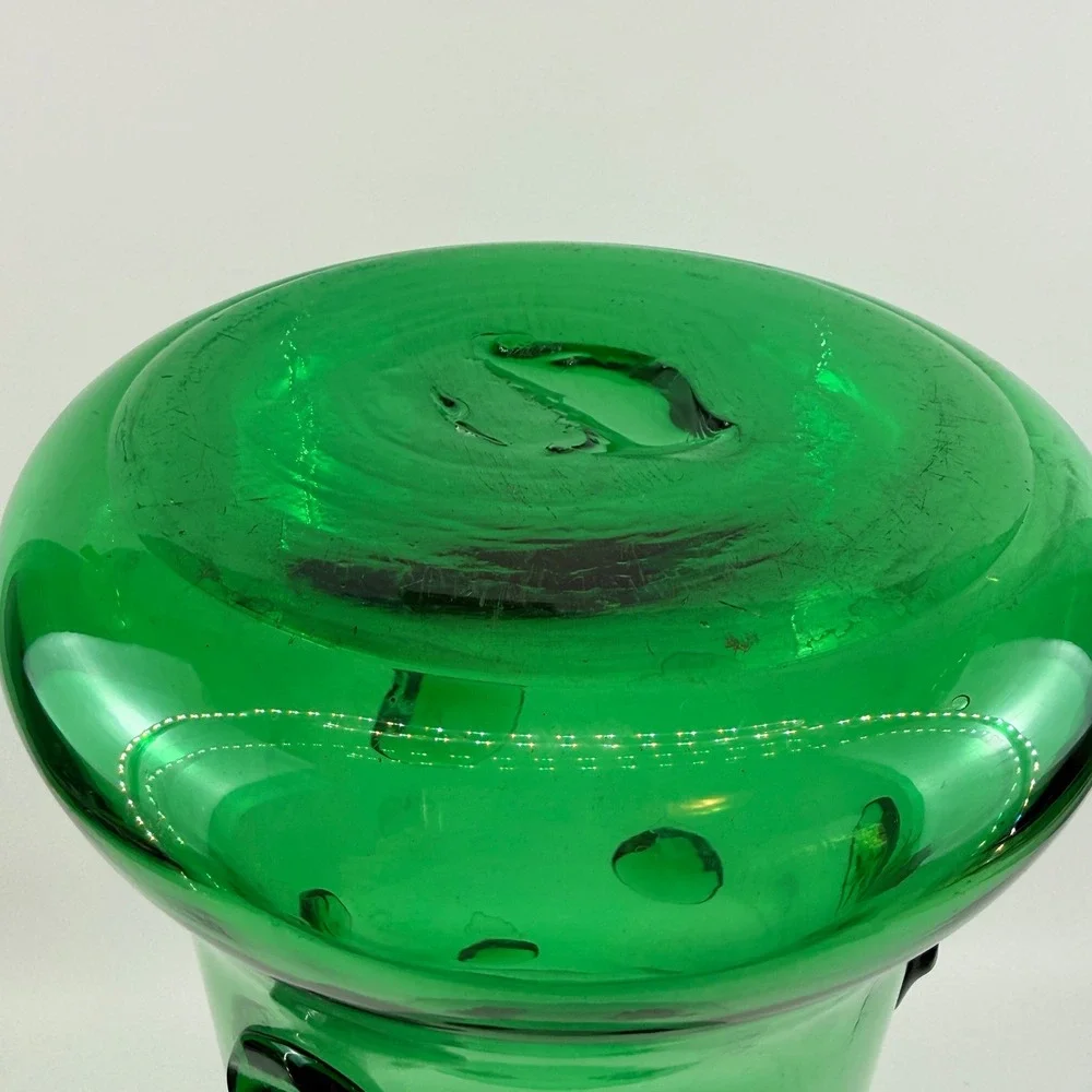 Mid Century Green Glass Large Prunt Blob Floor Vase 18